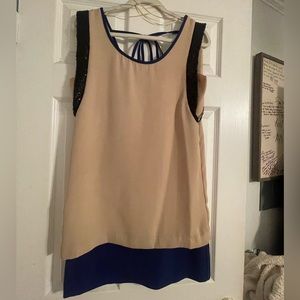 Tan midi dress black glitter accent shoulders